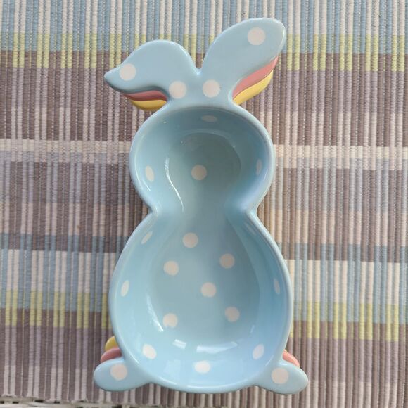 Ceramic Pastel Polka Dot Bunny Shaped Trinket Dishes Set Of Three Easter Spring - Picture 9 of 9